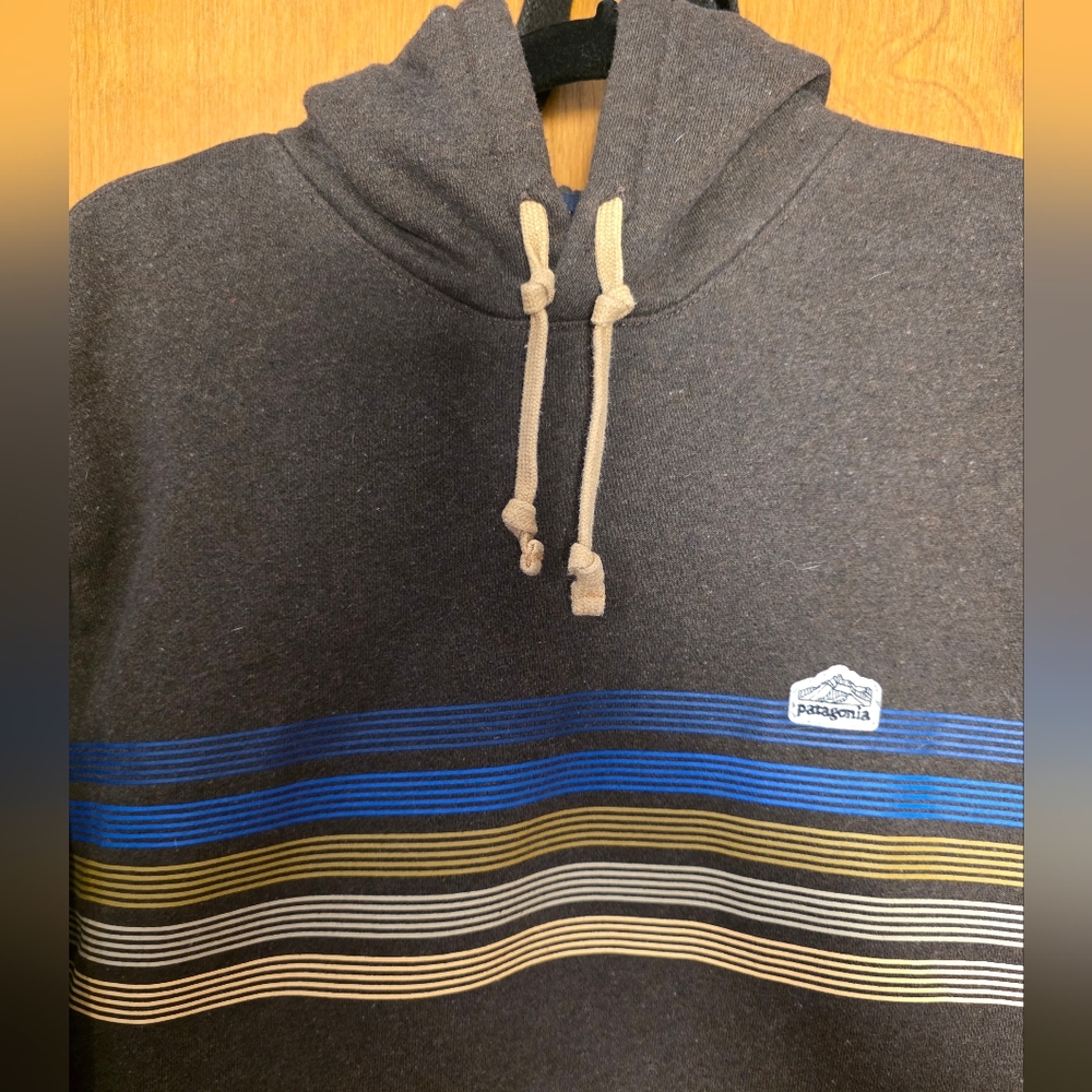 Patagonia Brown Uprisal Ridge Logo Stripe Design Hoodie ~ UNISEX - Picture 4 of 8